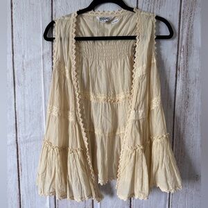 Tramp Boho Cream Lace Trim Tiered Ruffle Gauze Vest Top M